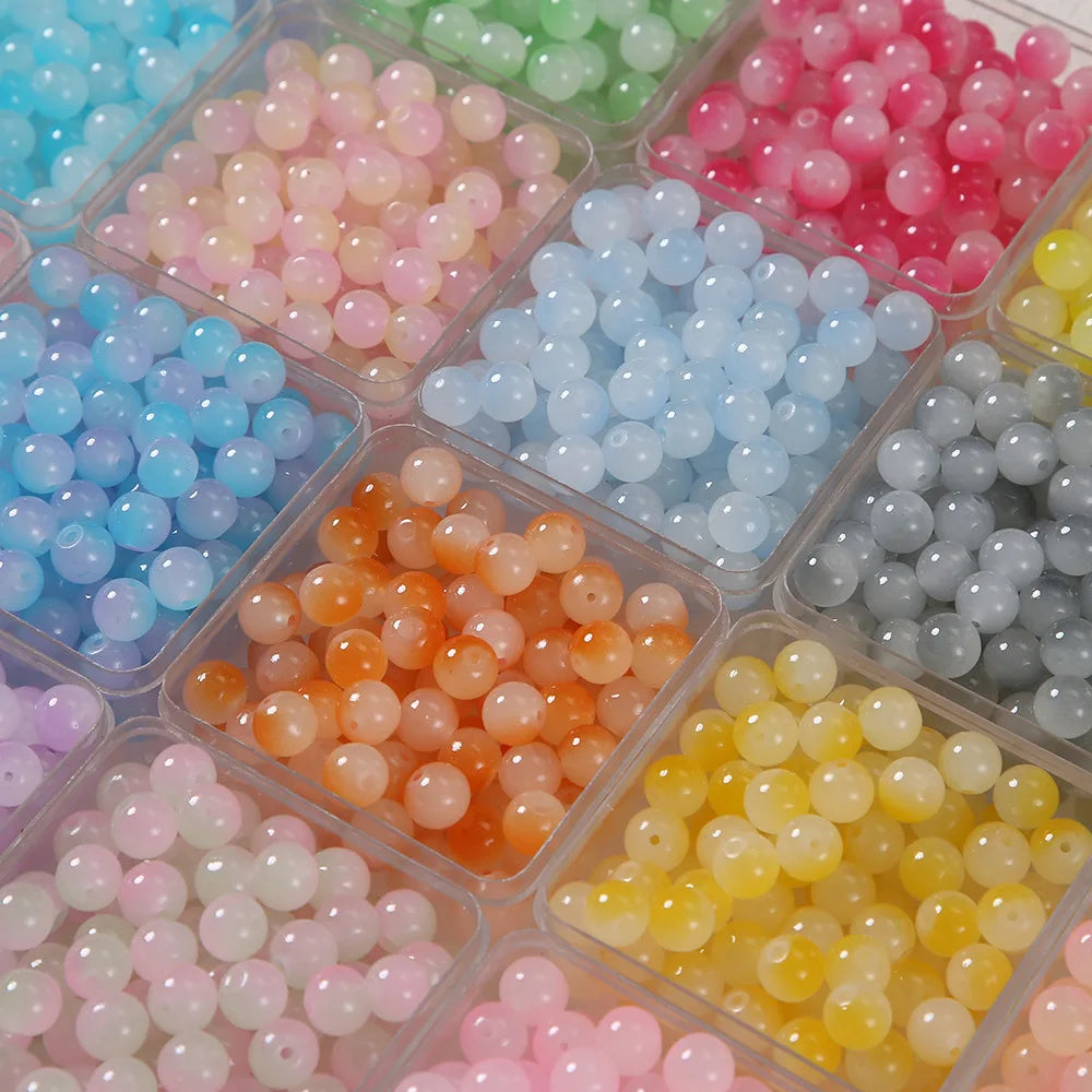 50pcs Double Gradient Color Jelly Result Round Glass Bead