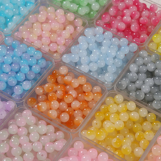 50pcs Double Gradient Color Jelly Result Round Glass Bead