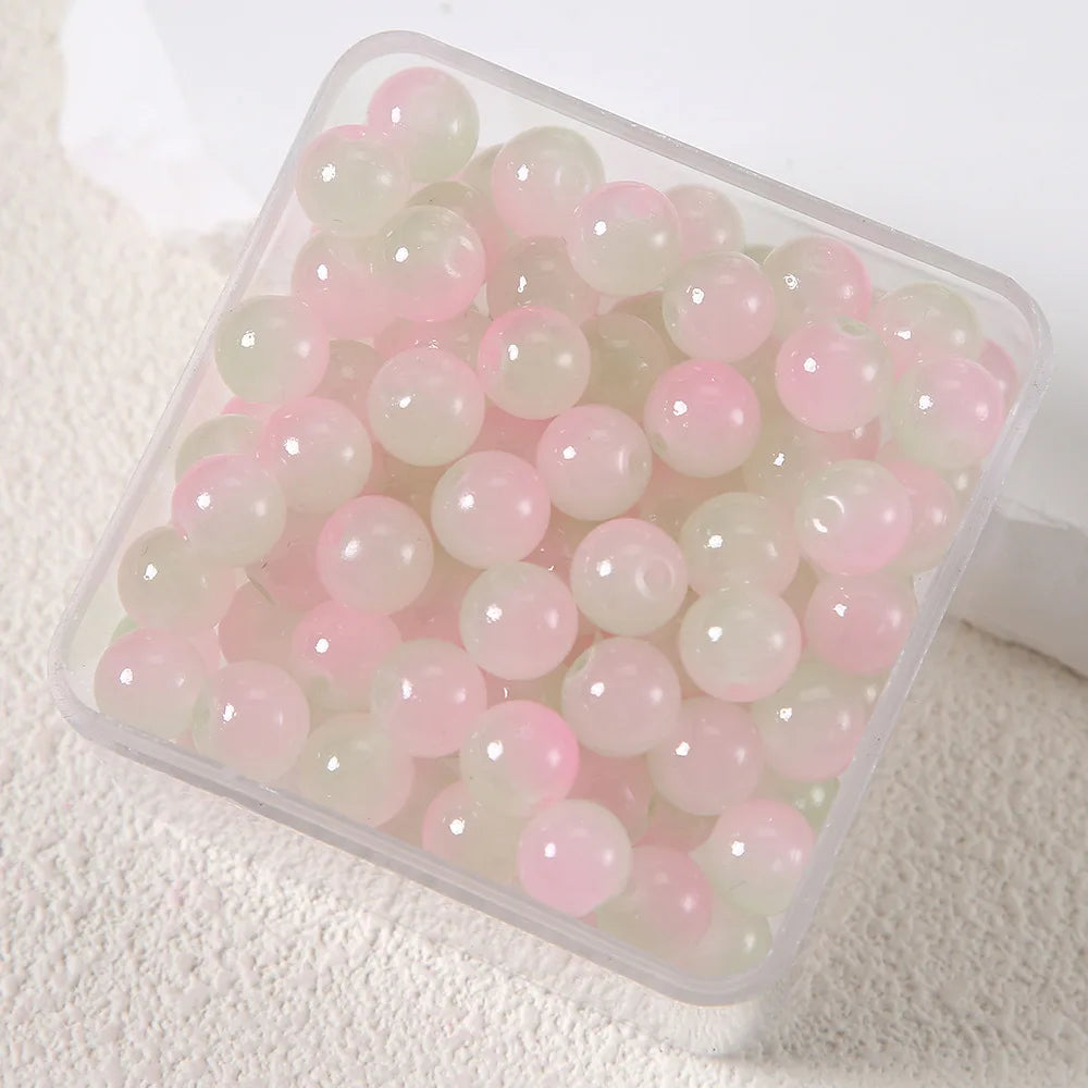 50pcs Double Gradient Color Jelly Result Round Glass Bead