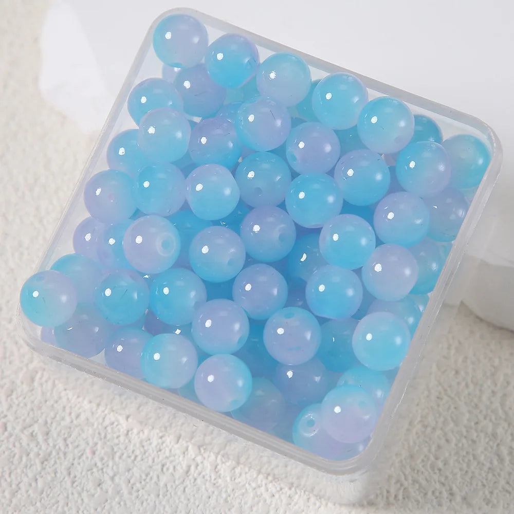 50pcs Double Gradient Color Jelly Result Round Glass Bead