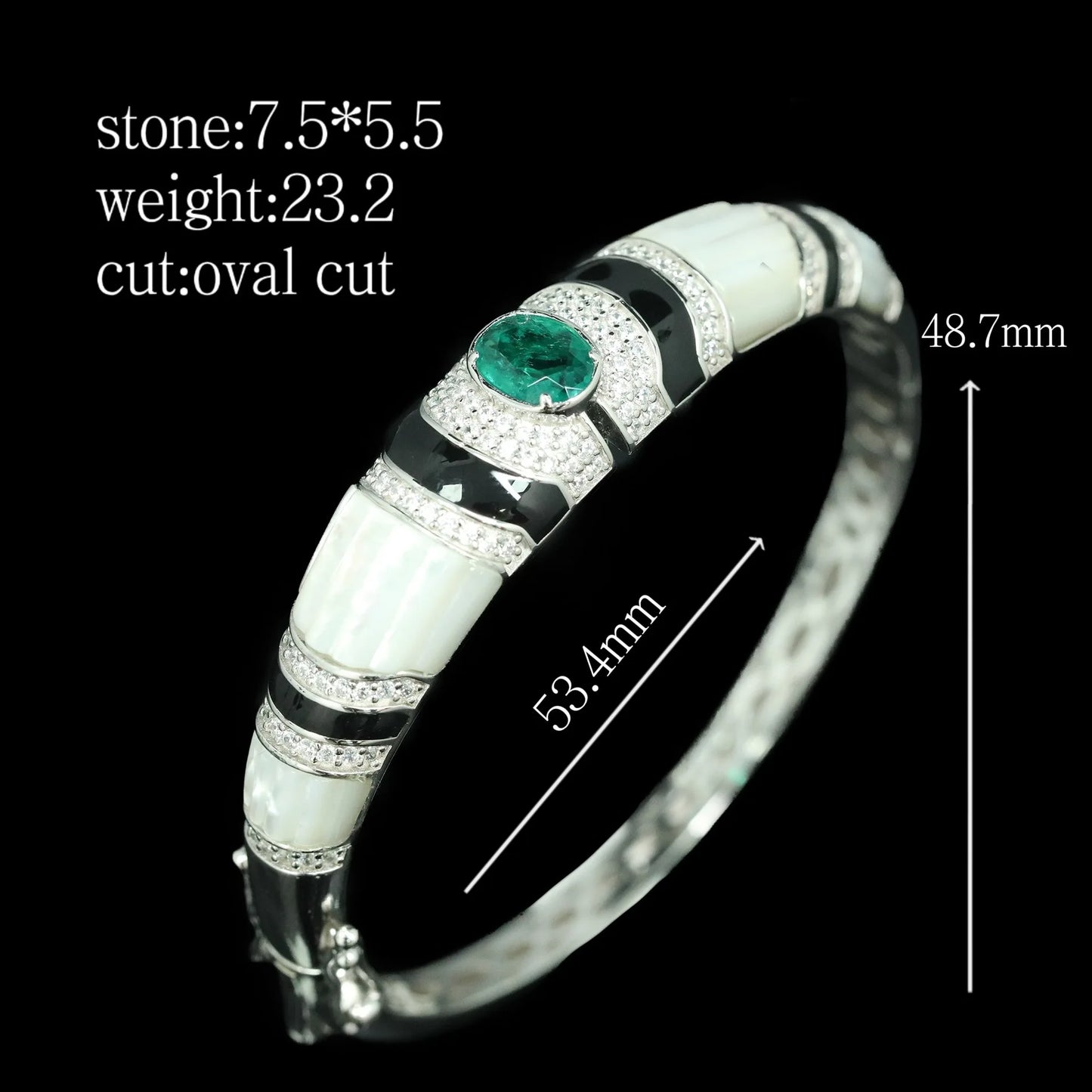 KQDANCE 925 Sterling Silver White Shell Pearl Black Agate Emerald Green Carbon Diamond Gemstone Women Bangles Bracelets Jewelry