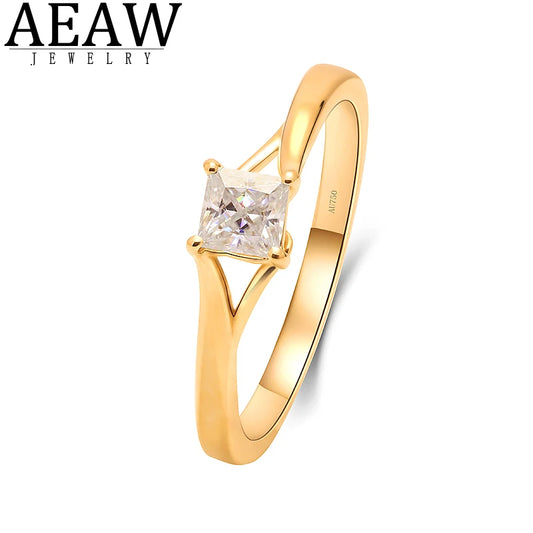 Real 10K yellow Gold 4mm CVD HPHT Lab Diamond Princess Cut Engagement Ring Women Minimalist Solitaire Anniversary Promise Ring