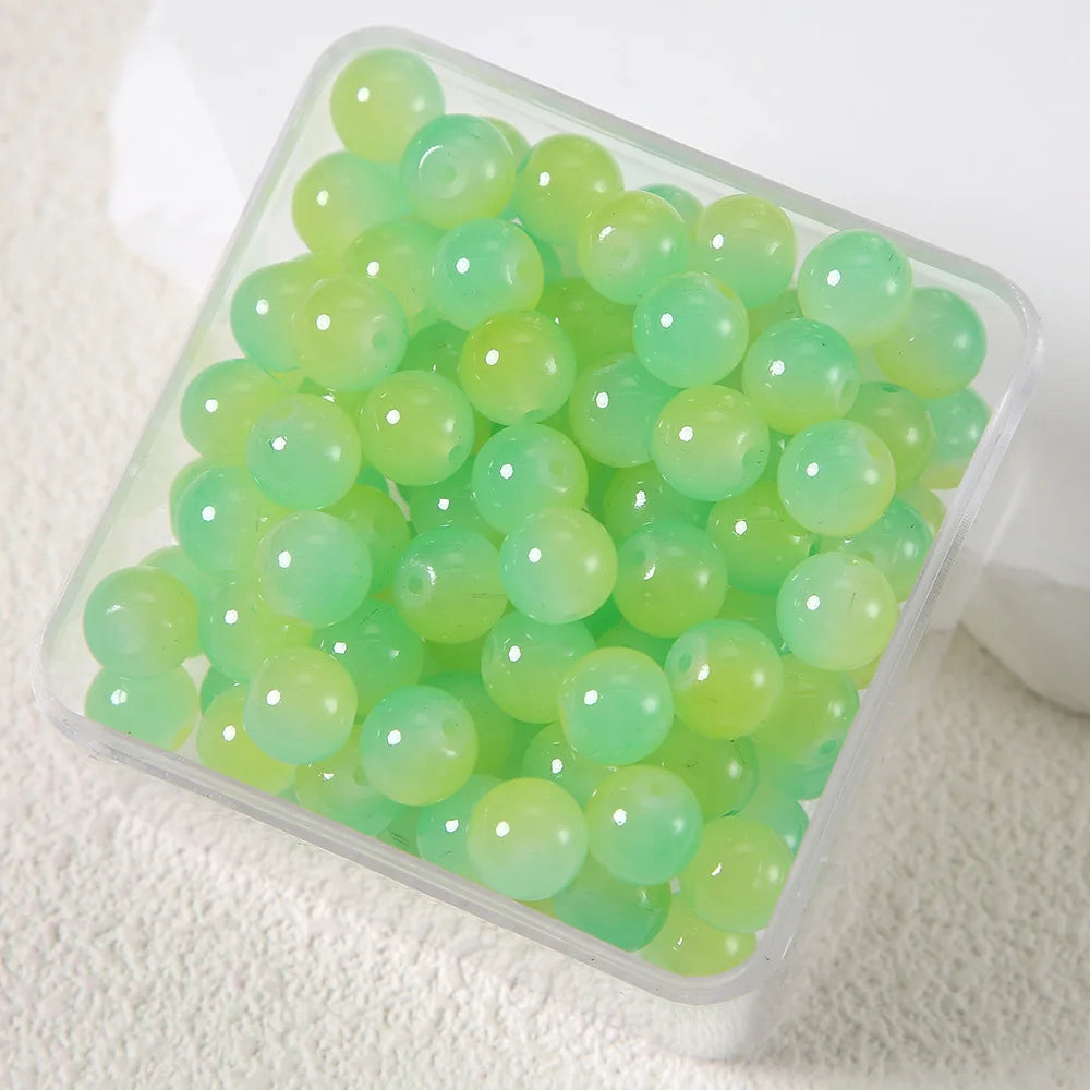 50pcs Double Gradient Color Jelly Result Round Glass Bead