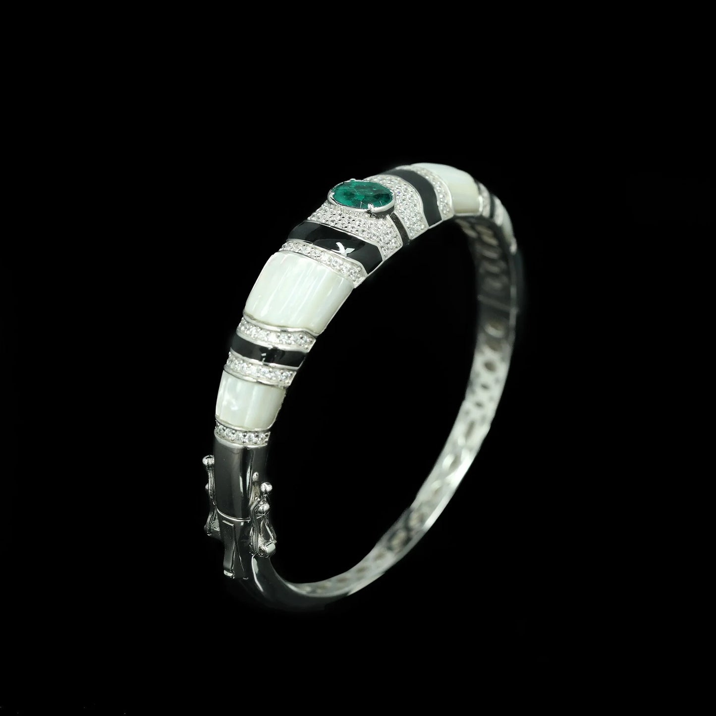 KQDANCE 925 Sterling Silver White Shell Pearl Black Agate Emerald Green Carbon Diamond Gemstone Women Bangles Bracelets Jewelry