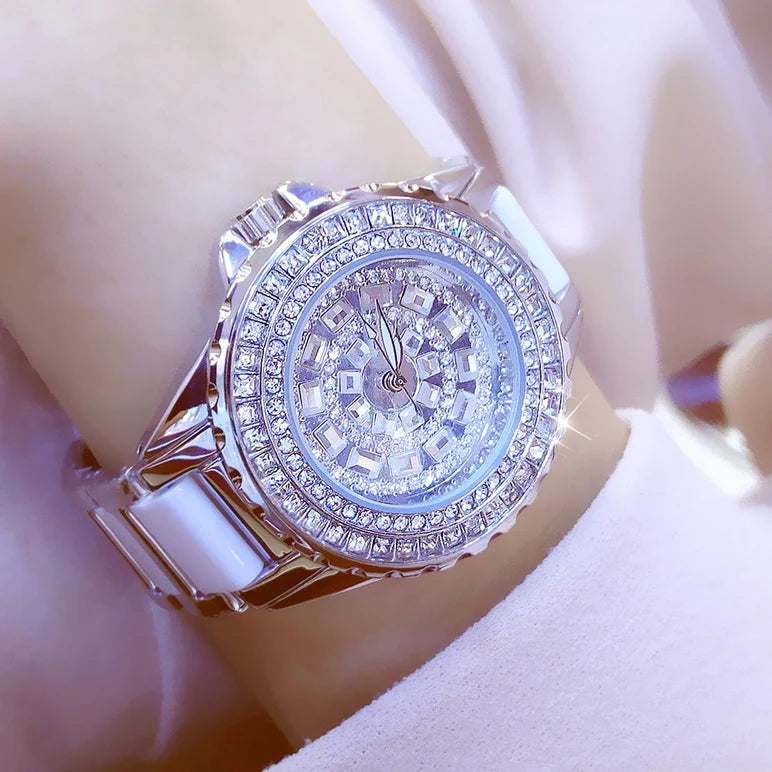 BS bee sister Luxury Brand Women Watches Full Diamond Watch Gold Bracelet Ceramic Strap Female Waterproof Quartz Watches Golden