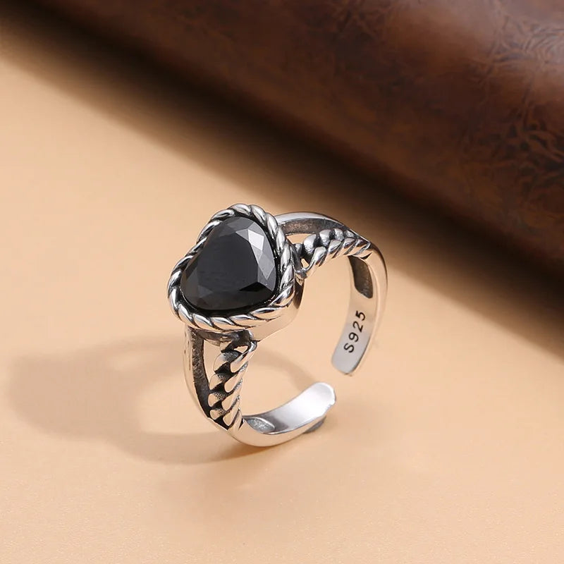 S925 sterling silver ring retro style thai silver colored diamond simple stylish