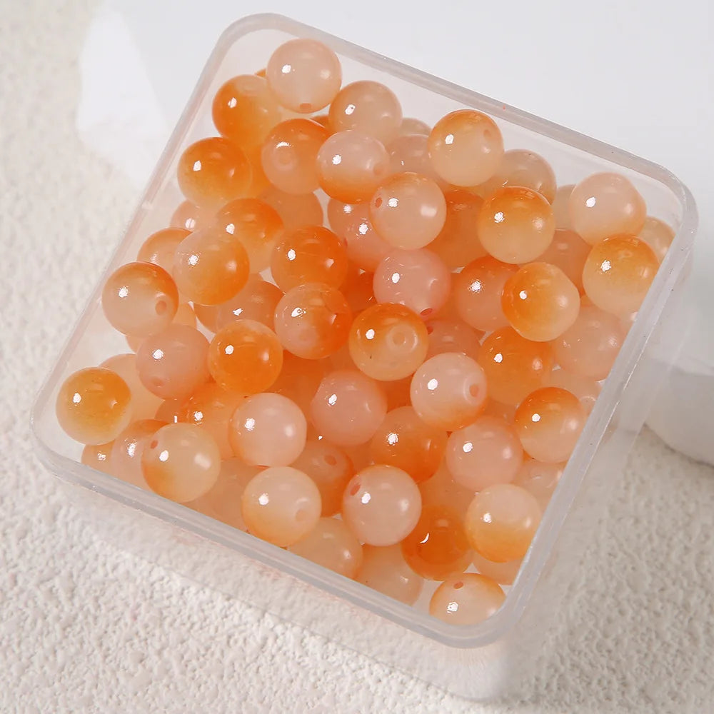 50pcs Double Gradient Color Jelly Result Round Glass Bead