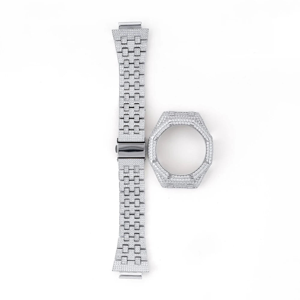 S925 Silver Moissanite Watch Strap and Cover Set For GA-2100 Real Diamonds Can Pass Tester Wrist Hand Chain With Certificate