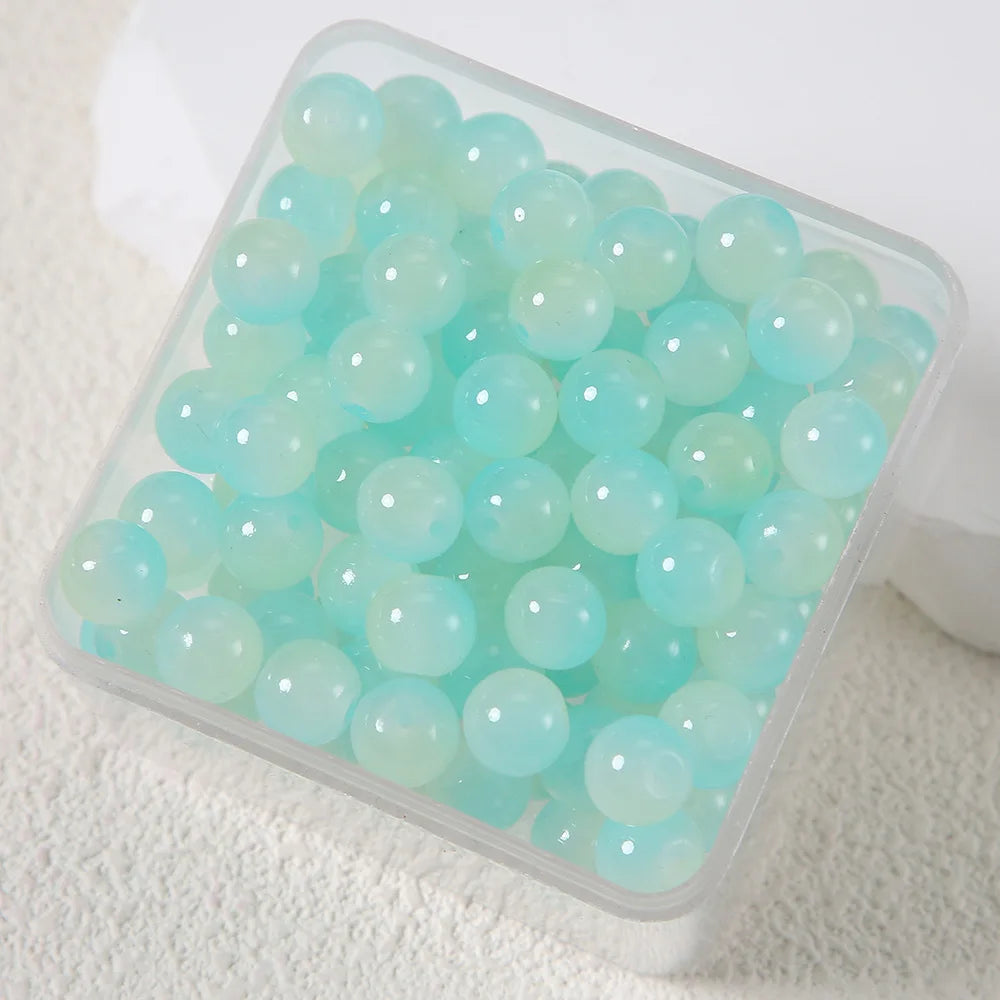 50pcs Double Gradient Color Jelly Result Round Glass Bead