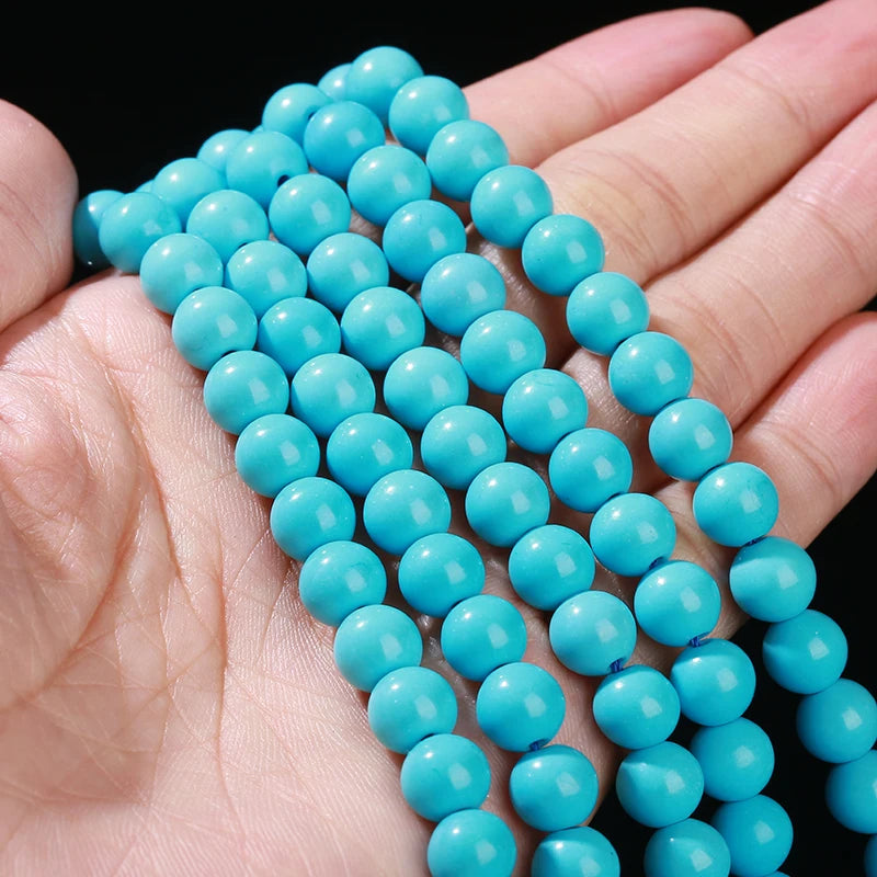 High Quality Synthetic Pure Blue Turquoise Bead Round Loose Spacer Stone