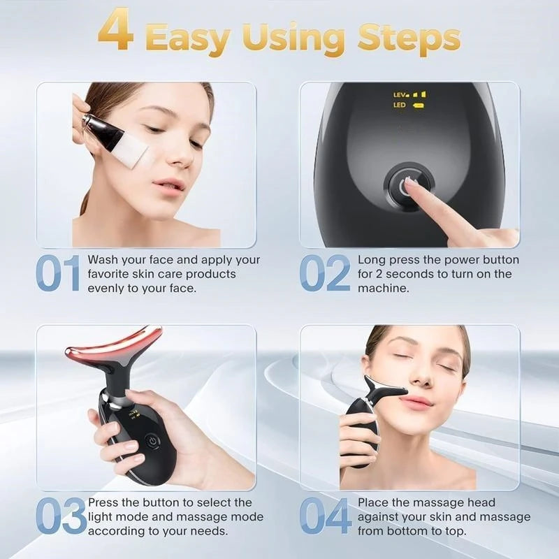 7LED Color Vibrating Neck Device Beauty Gift, neck and face skin massager