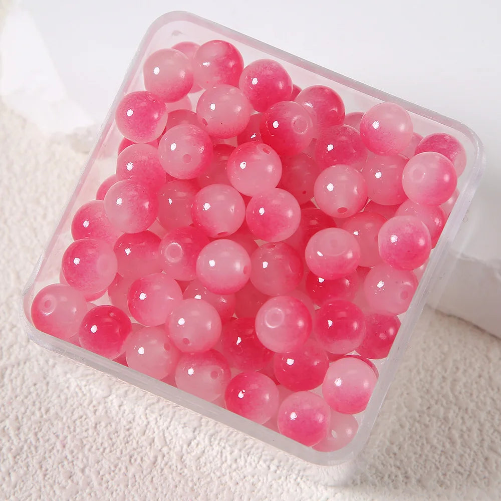 50pcs Double Gradient Color Jelly Result Round Glass Bead