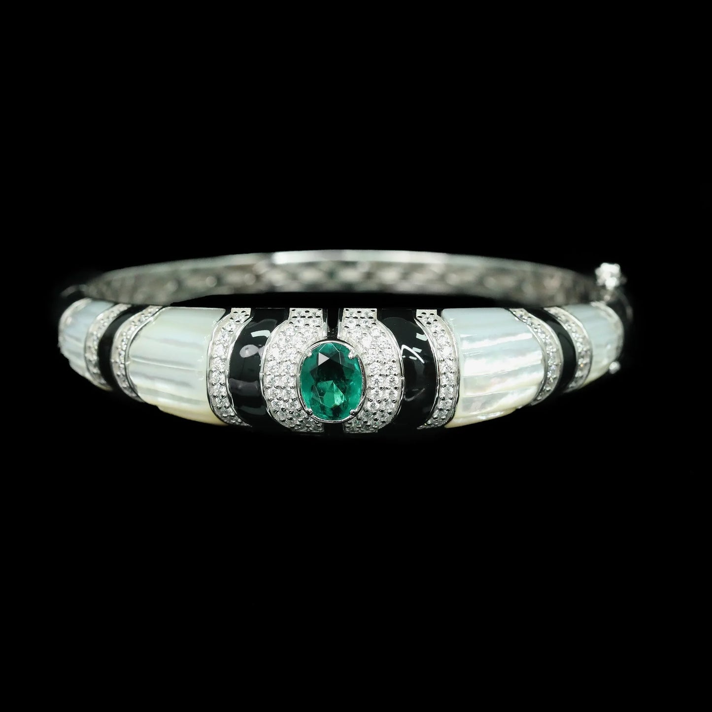 KQDANCE 925 Sterling Silver White Shell Pearl Black Agate Emerald Green Carbon Diamond Gemstone Women Bangles Bracelets Jewelry