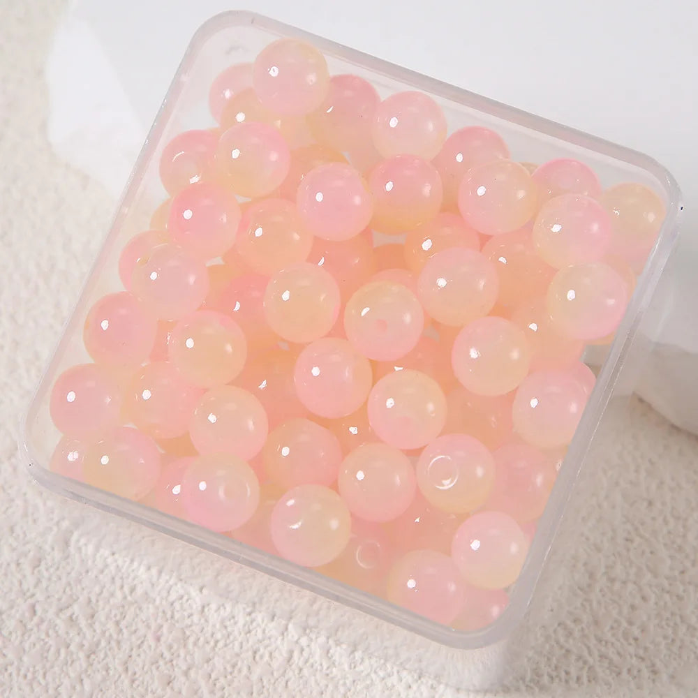 50pcs Double Gradient Color Jelly Result Round Glass Bead