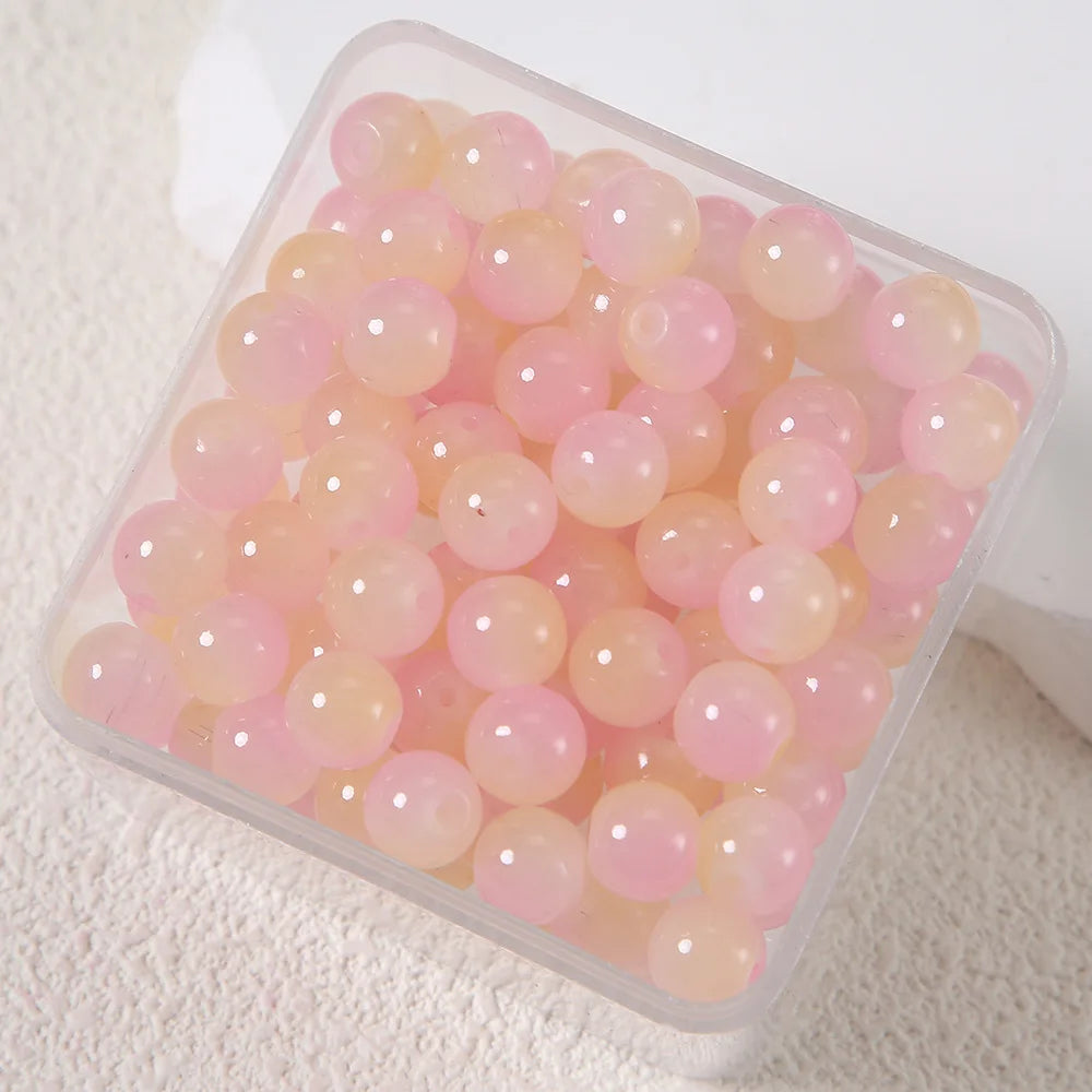 50pcs Double Gradient Color Jelly Result Round Glass Bead